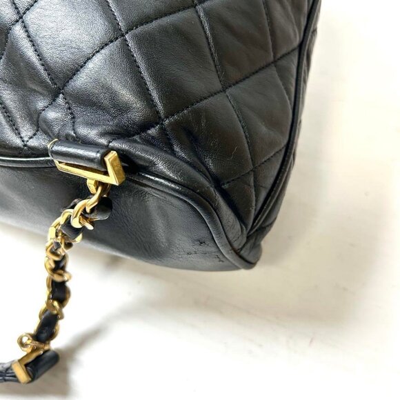 RARE Authentic CHANEL Vintage CC Lambskin Leather Backpack Shoulder Bag Black - Picture 10 of 16